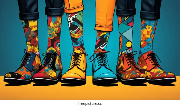 A Group of People Wearing Colorful Socks and Shoes