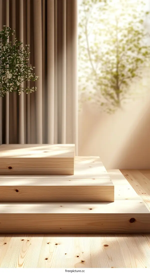 Wooden Display Steps with Natural Light