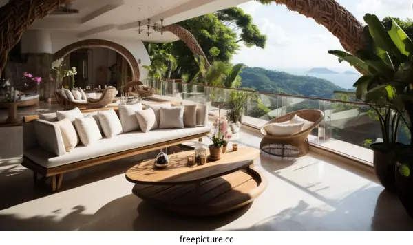 Modern luxury house interior living room with amazing view