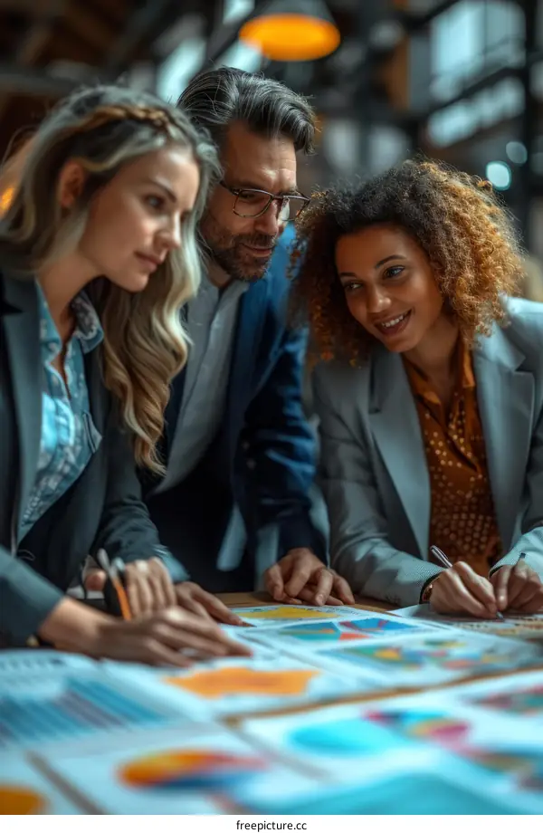 Three business professionals discussing a project