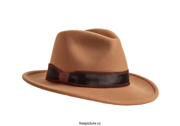 [Transparent Background PNG]Beige Wool Fedora Hat with Brown Ribbon