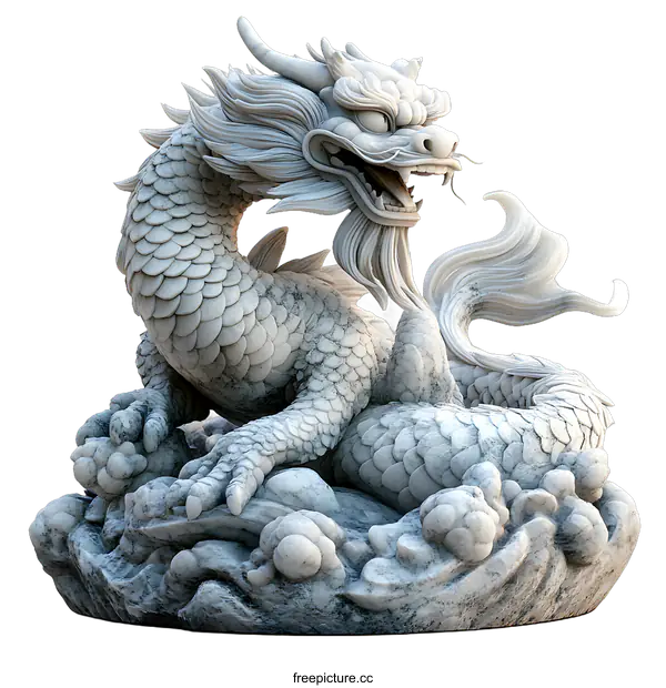 [Transparent Background PNG]White Marble Chinese Dragon Statue