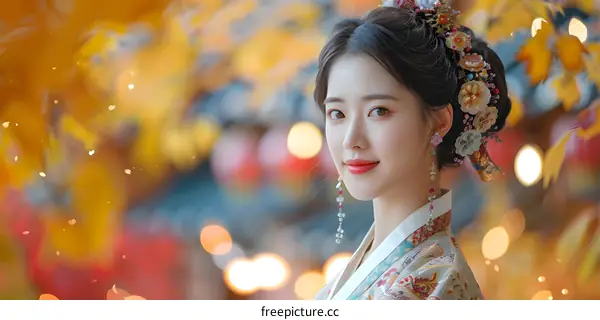 Portrait of a beautiful Asian woman in traditional clothing