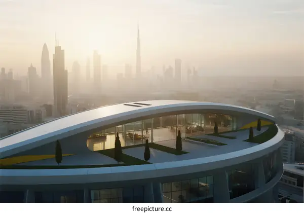 Modern Architectural Design with Urban Skyline View from Rooftop