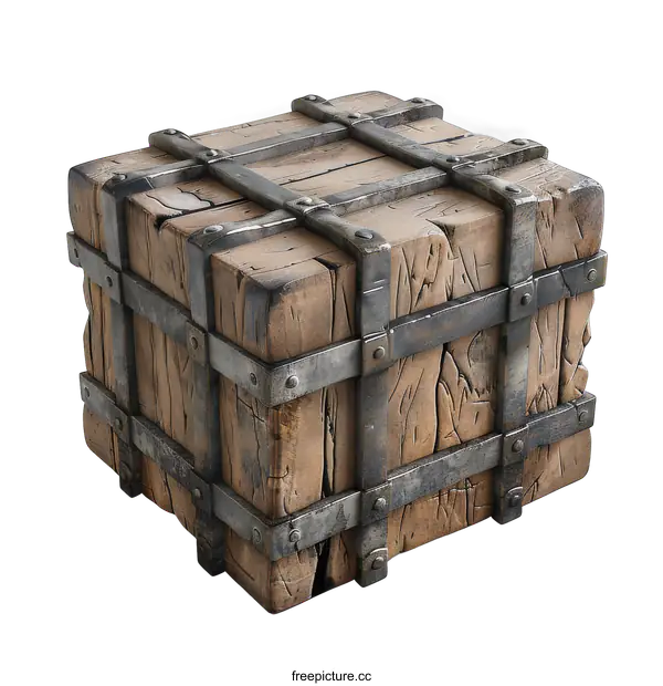 [Transparent Background PNG]wooden crate with metal bands