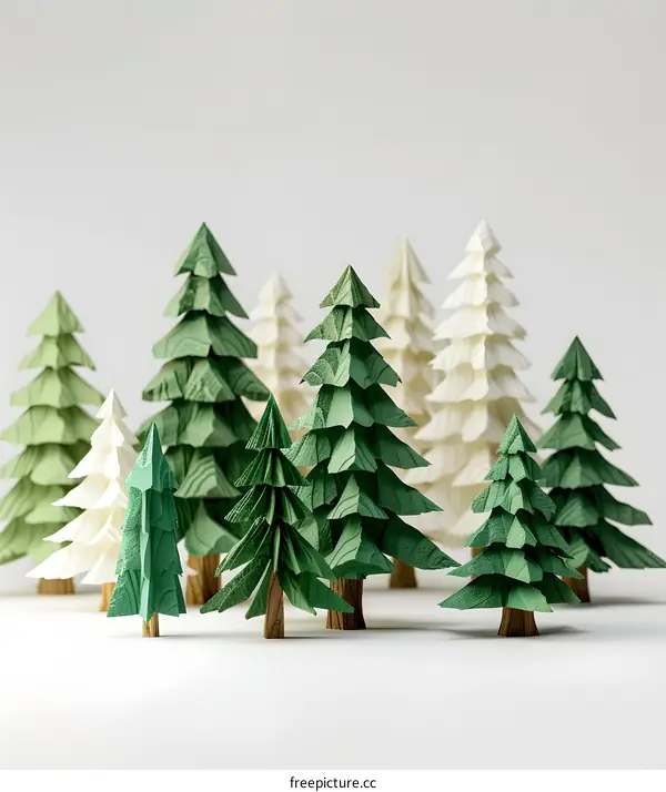 Green and White Paper Pine Tree Forest