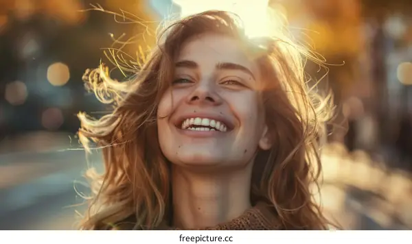 Smiling Woman Outdoors Golden Hour Portrait