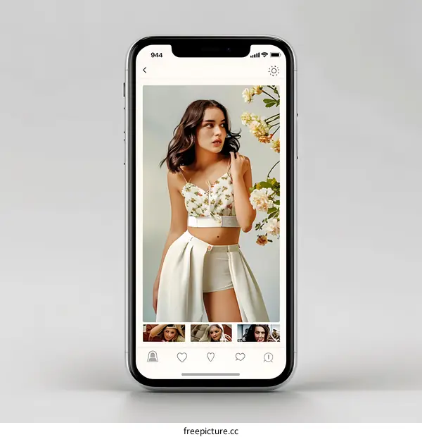 Woman in Floral Top and White Skirt Posing with Flowers