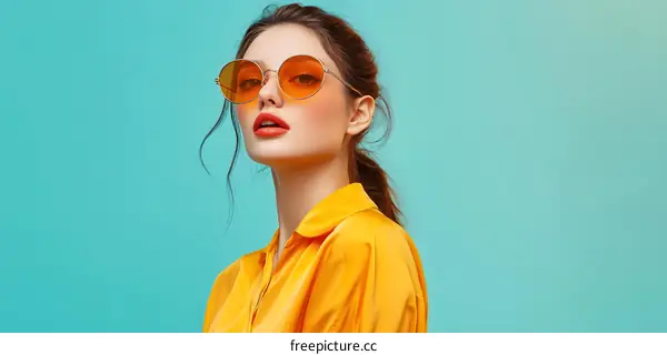 Portrait of a Woman in Yellow Shirt and Orange Sunglasses