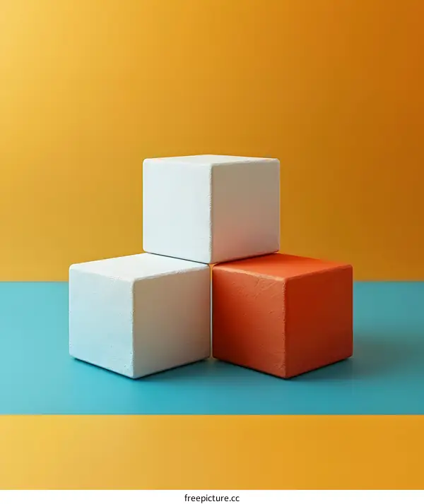Three cubes on blue and yellow background