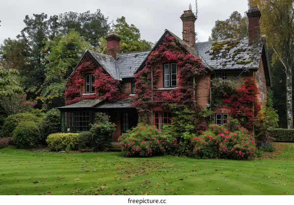 Charming English Country Cottage Covered in Red Ivy