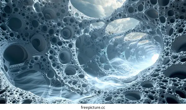 Extraterrestrial Planet Surface with Unusual Holes and Glowing Lights