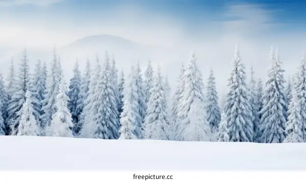 A Winter Wonderland of Snow-Covered Pine Trees