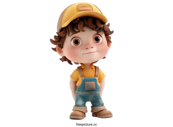 [Transparent Background PNG]Illustration of a boy wearing a yellow cap and blue overalls