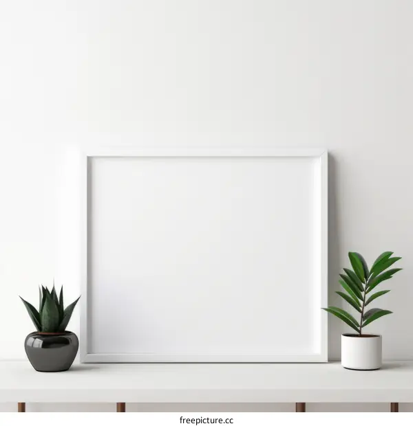 White frame mockup with potted plants