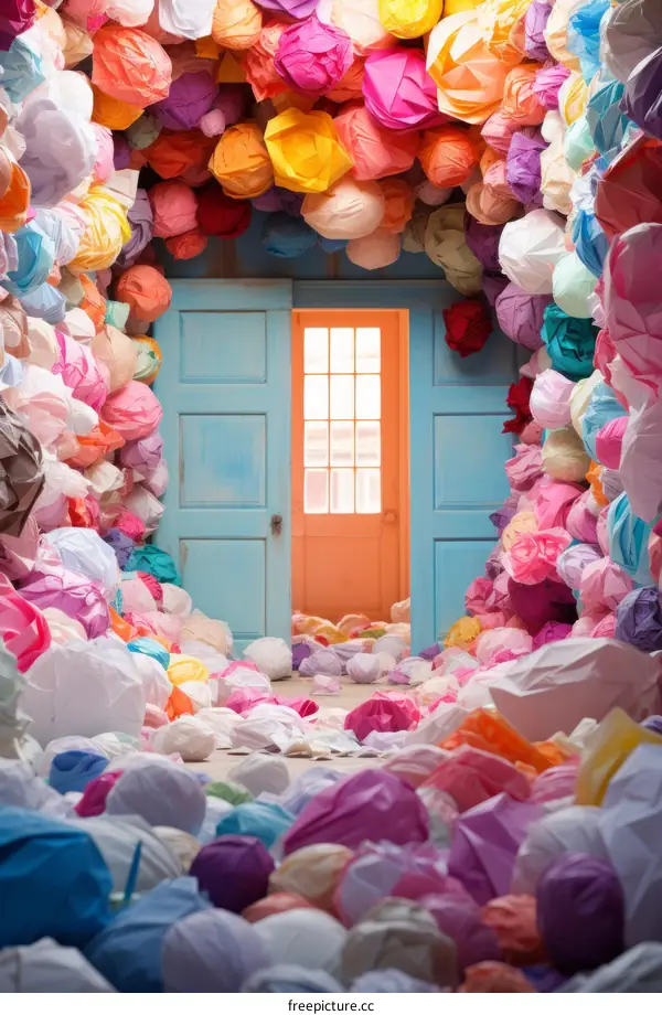 Colorful Paper Balls Fill a Room
