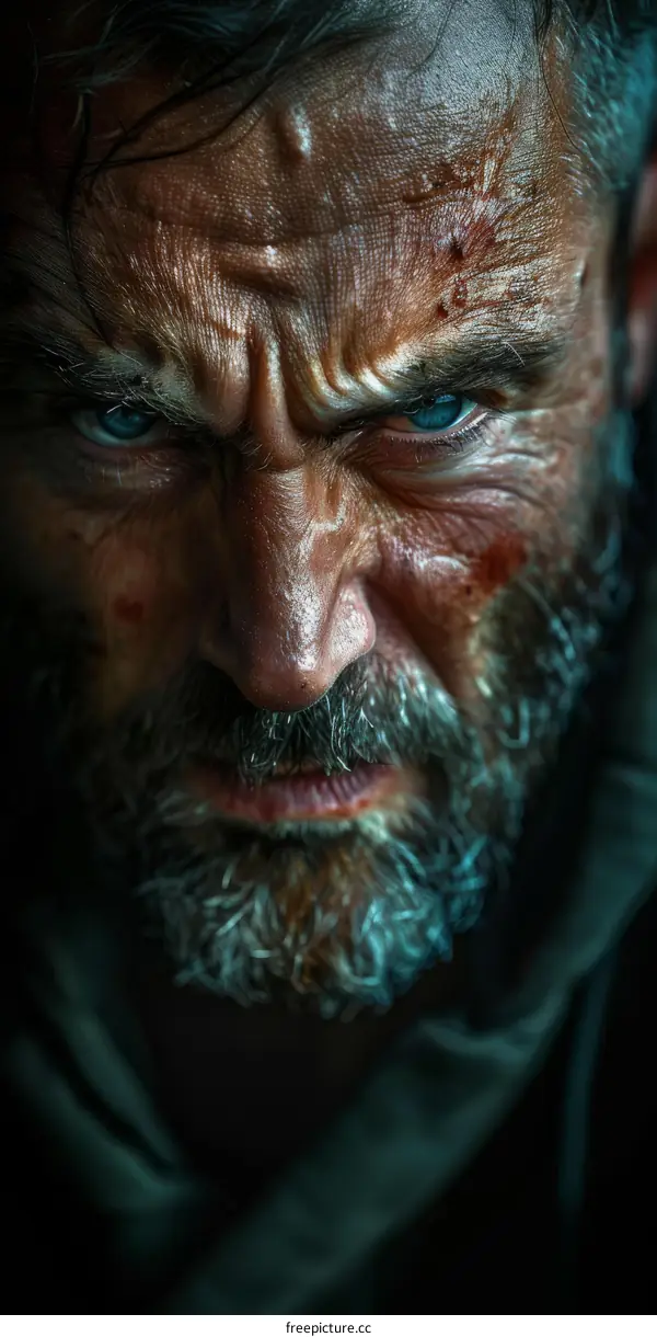 Close-up Portrait of a Grizzled Warrior
