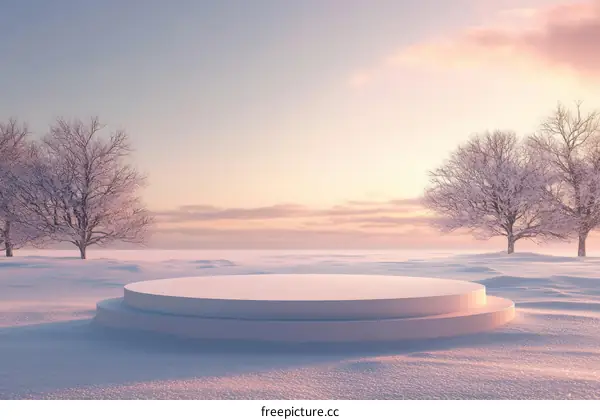 Winter Snow Scene with White Podium