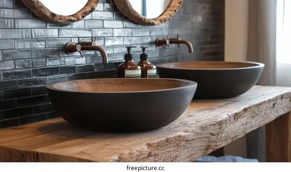 Rustic Modern Bathroom Sink with Wooden Countertop