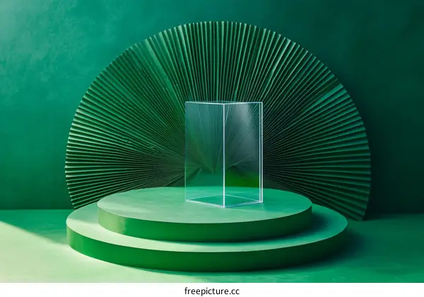 Abstract Green Display Podium with Clear Glass Box