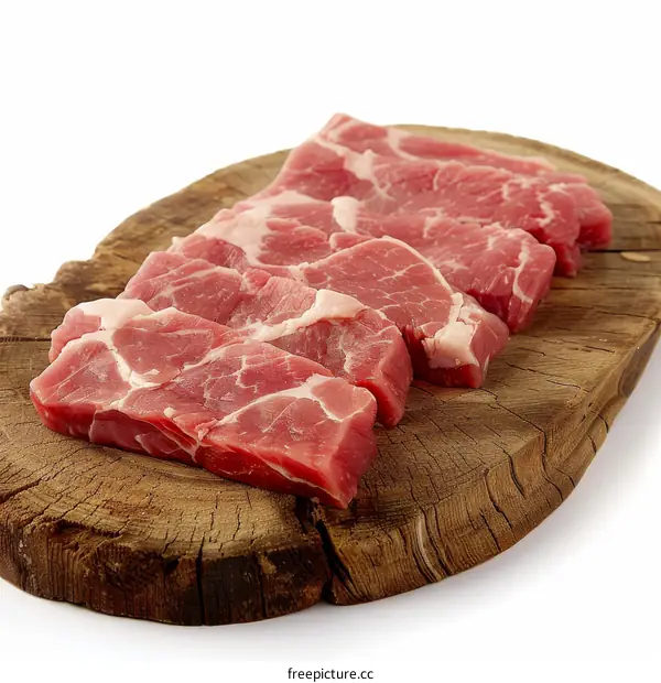 Fresh Pork Steaks on a Wooden Cutting Board