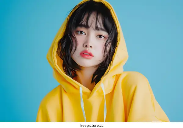 Asian Woman in Yellow Hoodie Portrait