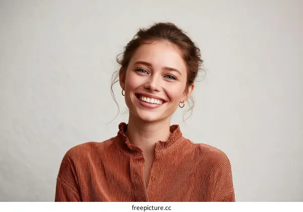 Smiling Woman Portrait in a Corduroy Shirt