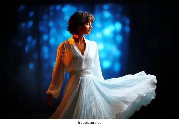 Elegant Woman in a Flowing White Dress
