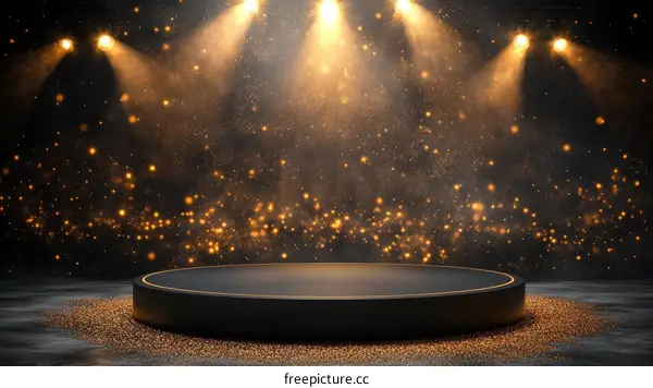 Elegant Black Stage Podium with Golden Glitter