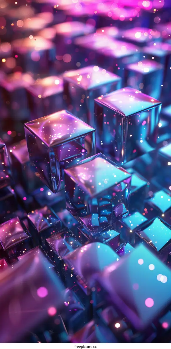 3D rendering of glowing purple and blue cubes