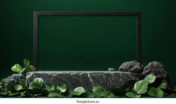 Modern Minimalist Dark Green Background with Stone Display