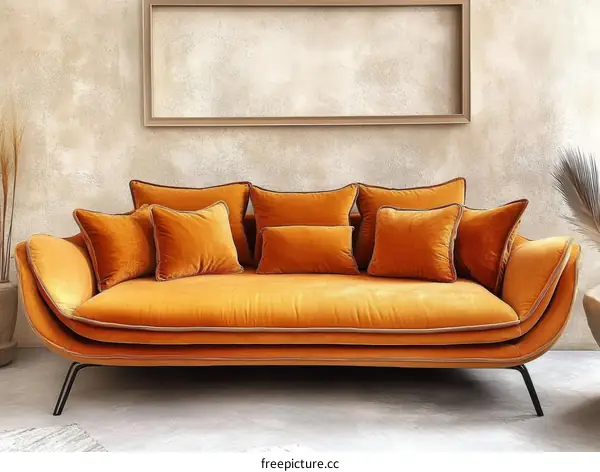 Modern Orange Velvet Sofa Interior Design