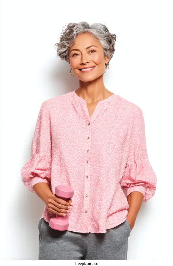 Smiling Woman with Dumbbell