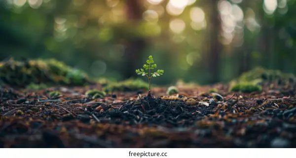 A tiny plant growing in the middle of the forest