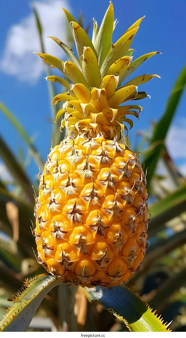 Ripe Pineapple Fruit on Plant