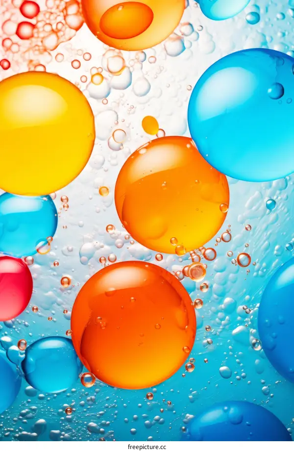 Colorful bubbles floating in a liquid