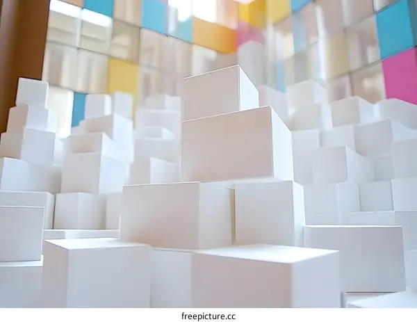 Abstract White Cubes Stacked in a Cityscape Arrangement