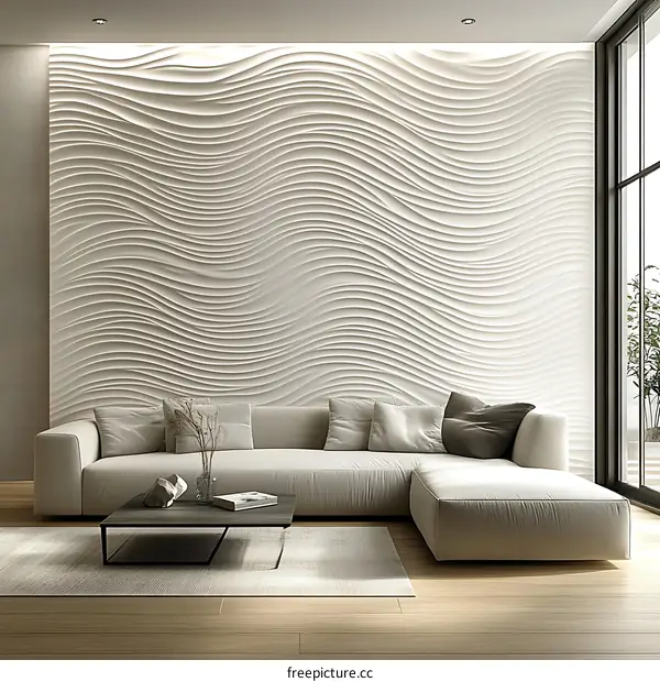 Modern Living Room Interior Design with Wave Pattern Wall