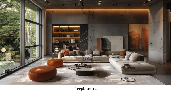Modern Interior Design with Concrete Walls and Natural Light