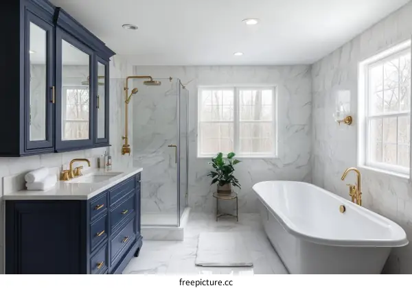 Modern Luxury Bathroom Design with Marble Tiles