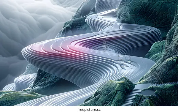 Abstract 3D Landscape With Curved Shapes And Stairs