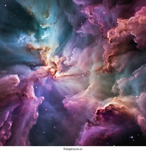 Interstellar space cloudscape with bright glowing nebula and stars