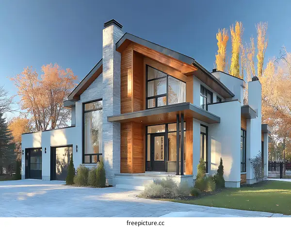 Modern House Exterior with Autumn Colors