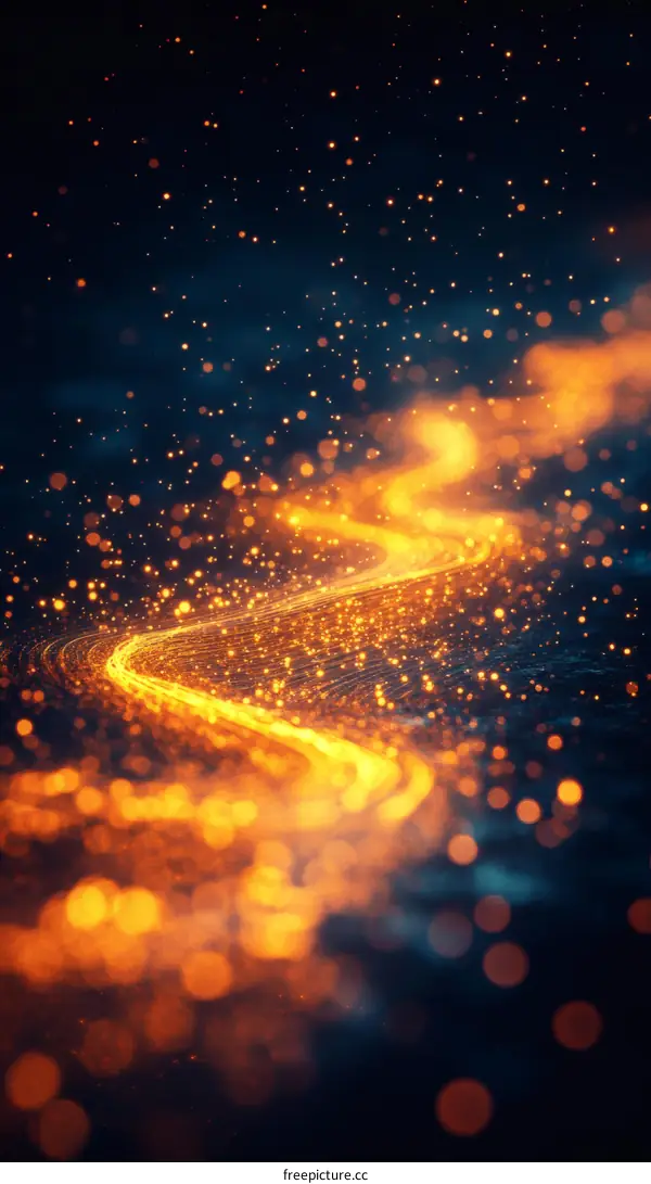 Abstract Digital Light Trails in Dark Background