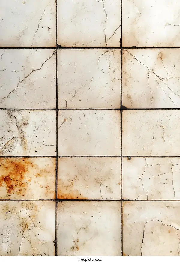 Beige Tiles With Cracks and Stains
