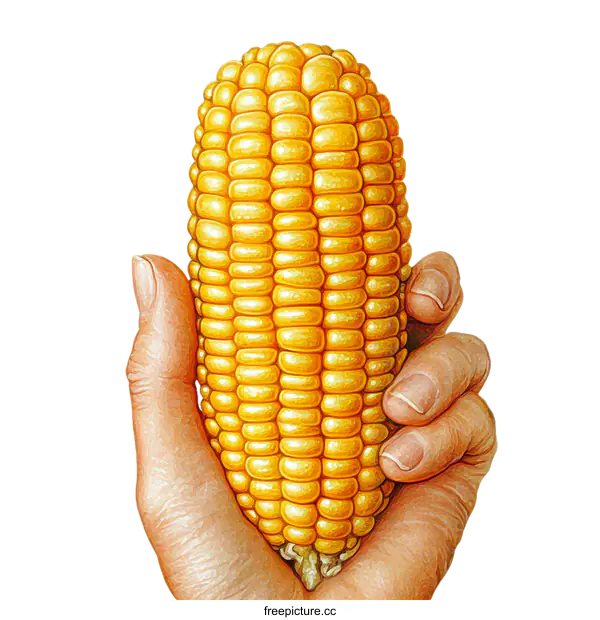 [Transparent Background PNG]Hand Holding a Yellow Corn Cob Illustration