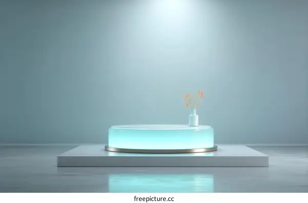 Modern Minimalist Product Display with Light Blue Pedestal