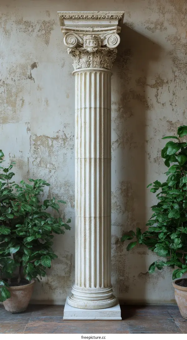 Classic White Column Decorated with Intricate Capital