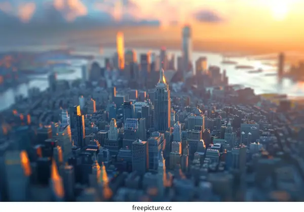 Miniature New York City Skyline at Sunset