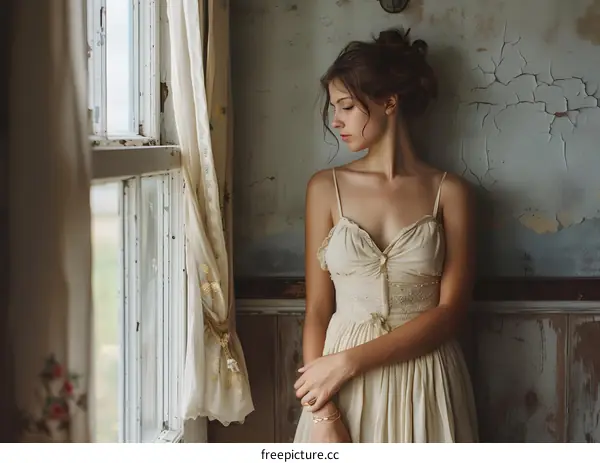 portrait of a beautiful girl in front of a window